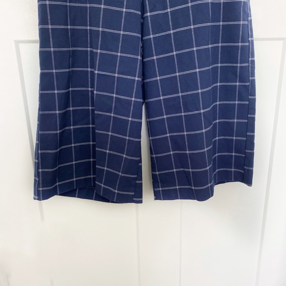 Old Navy Windowpane Plaid Wide Leg Crop Pants Navy/White Career Office Sz 4 - Picture 4 of 8